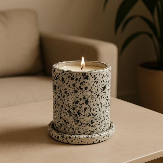 Terrazzo Jesmonite Candle – Black & White Edition