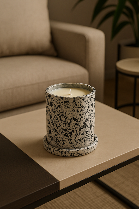 Terrazzo Jesmonite Candle – Black & White Edition