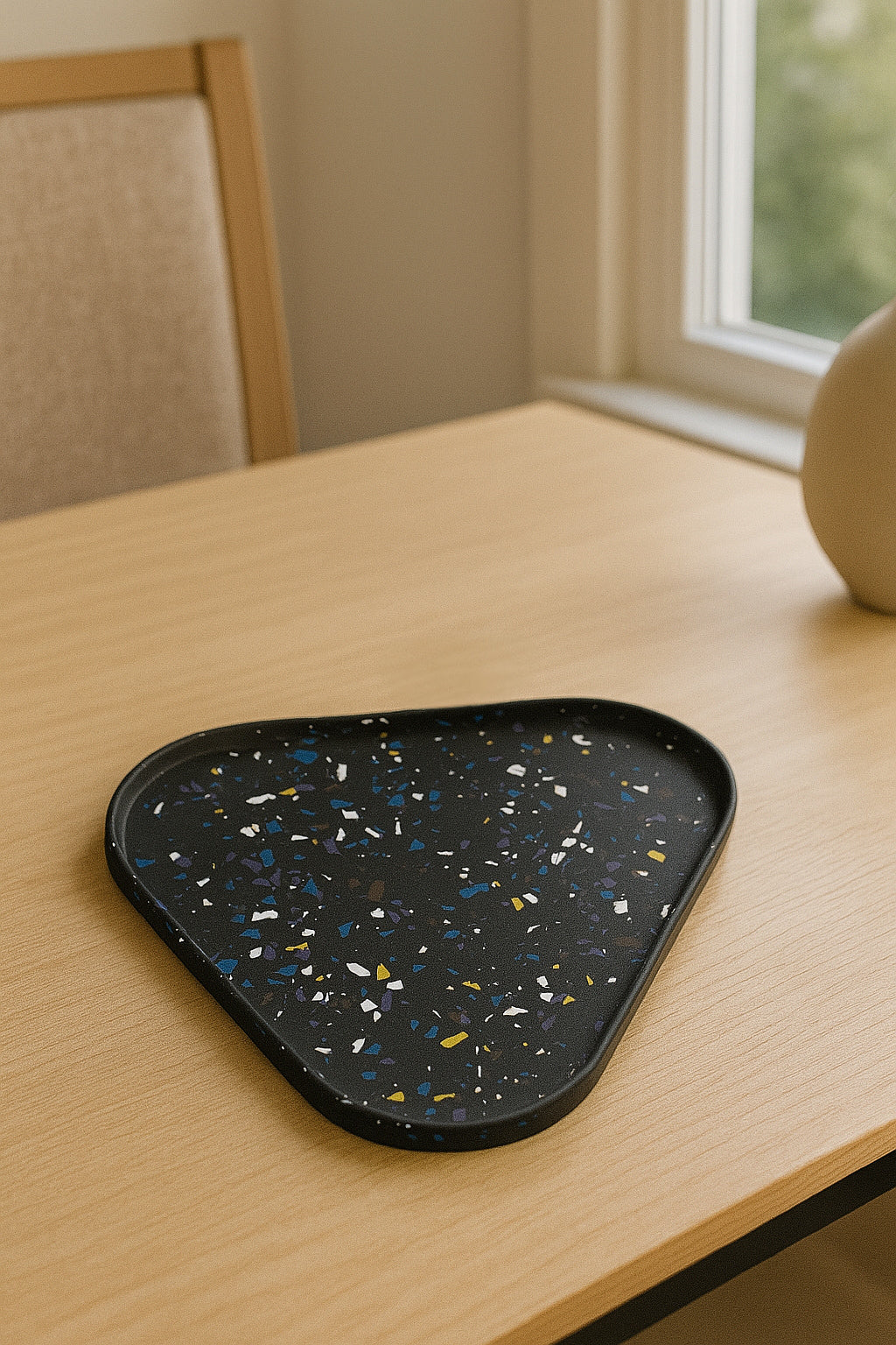 Handmade Black Terrazzo Tray – Multicolor Speckled Decorative Catchall