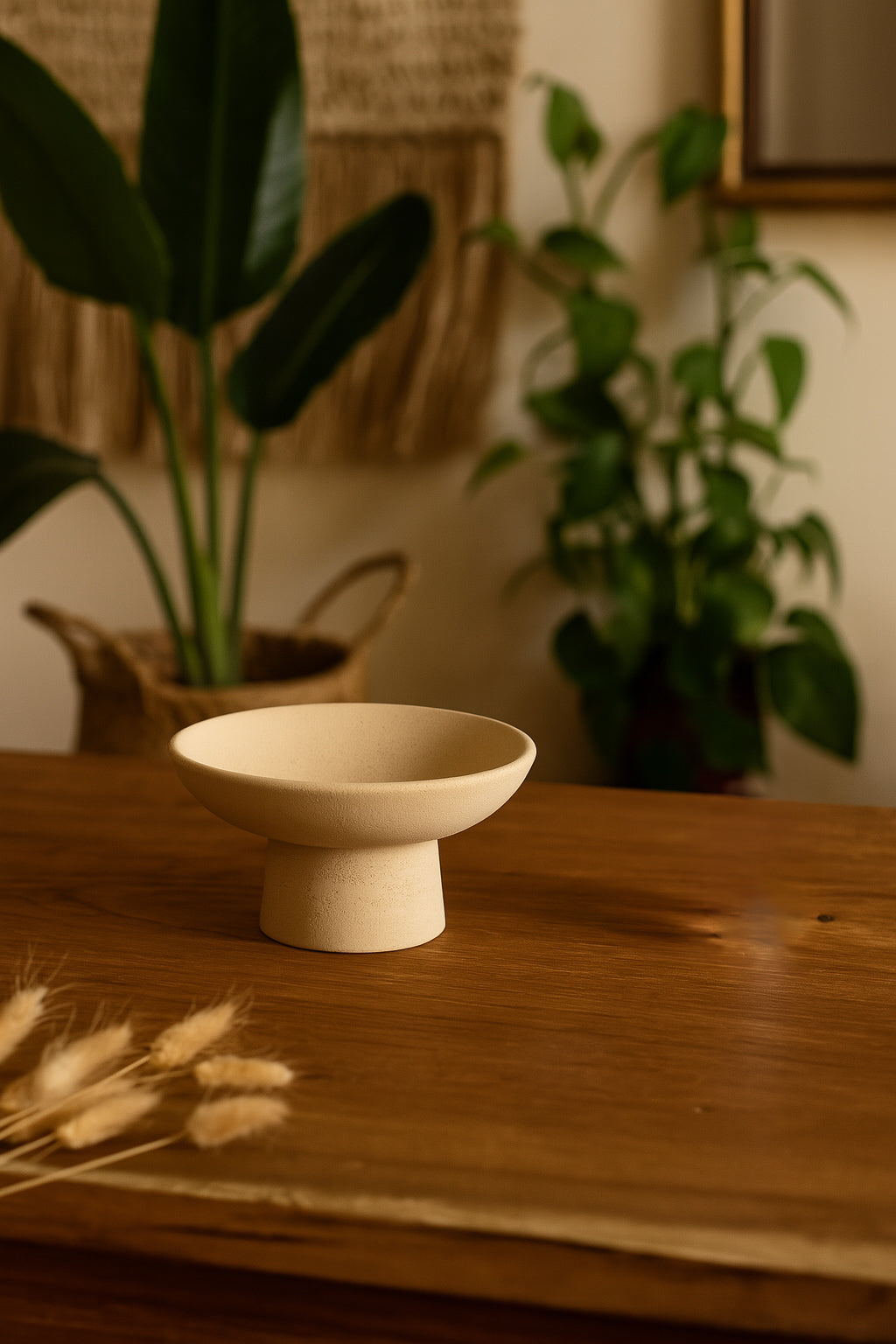 Pedestal Round Tray – Sand Finish (Handcrafted)