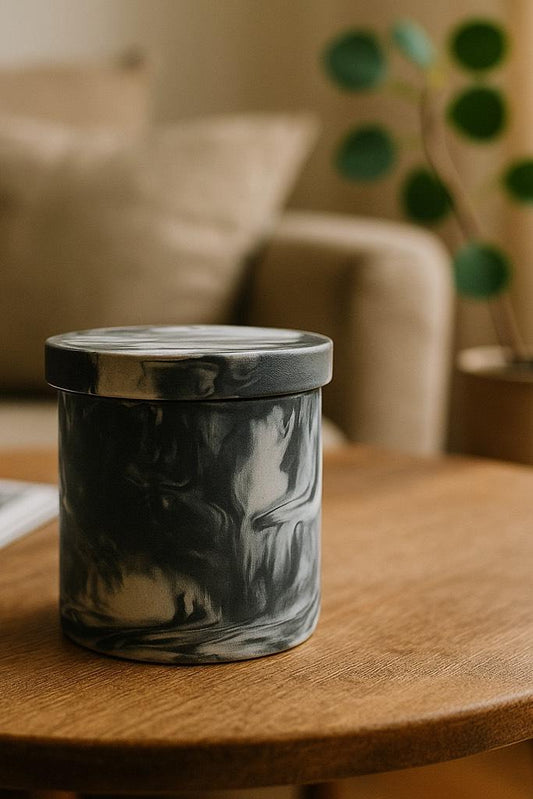 Black Marble Jesmonite Candle Pot – Handmade