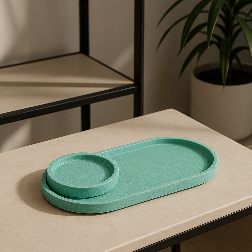 Handmade Mint Jesmonite Tray Set – Oval & Round Decorative Trays for Jewelry, Candles & Home Décor