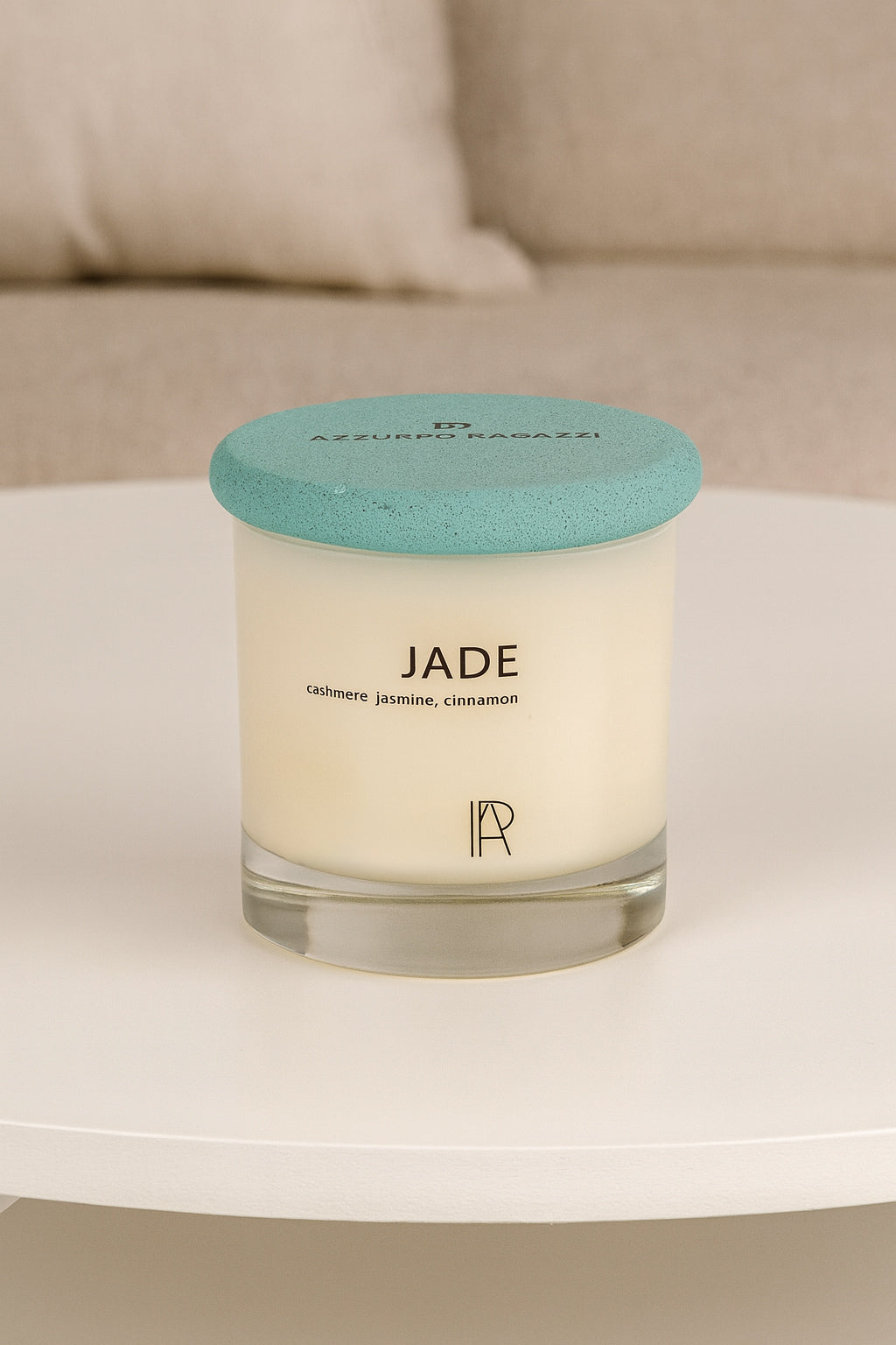 Jade – Hand-Poured Soy Wax Candle with Jesmonite Lid | Cashmere, Jasmine & Cinnamon