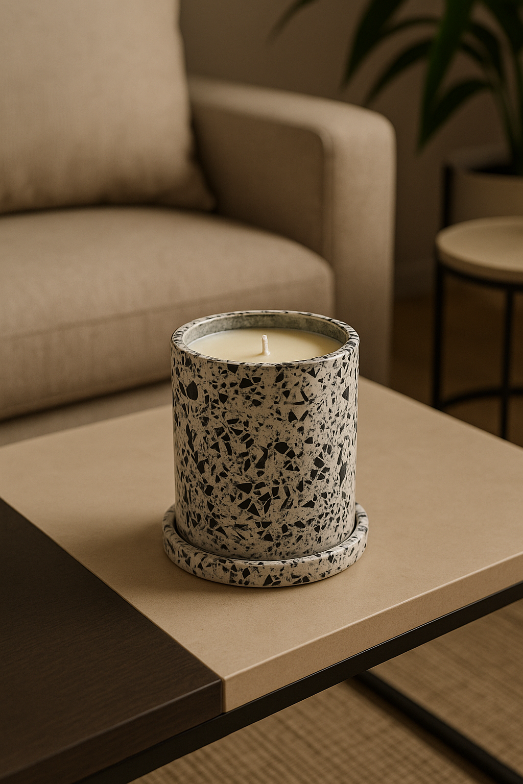 Terrazzo Jesmonite Candle – Black & White Edition