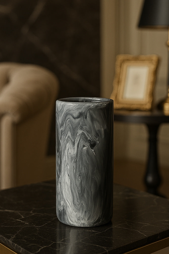 Marble Effect Jesmonite Vase – Luxury Black & White Finish